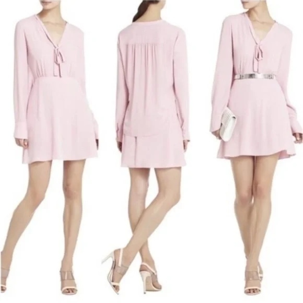 BCBGMAXAZRIA PINK ROSE LANI LONG-SLEEVE BLOUSE DRESS